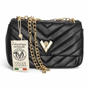 Valentino Orlandi Black Vegan Leather Shoulder Bag. NWT